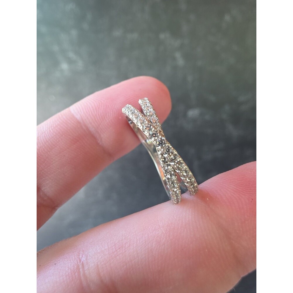925 Sterling Silver CZ Criss Cross Band Ring, Size US 7.75 Vintage